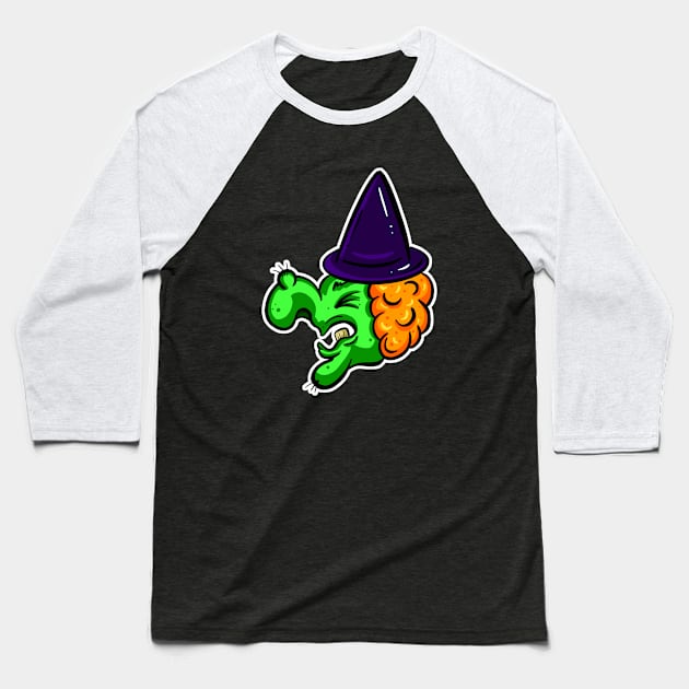 Halloween Green Witch Cartoon Wart Baseball T-Shirt by Squeeb Creative